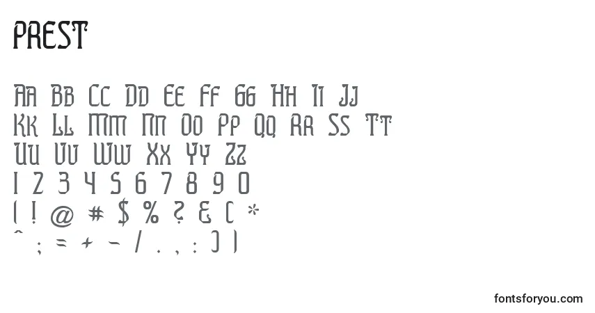 Шрифт PREST    (137306) – алфавит, цифры, специальные символы
