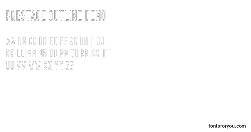 Шрифт Prestage Outline Demo – алфавит, цифры, специальные символы
