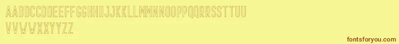 Prestage Outline Demo-Schriftart – Braune Schriften auf gelbem Hintergrund