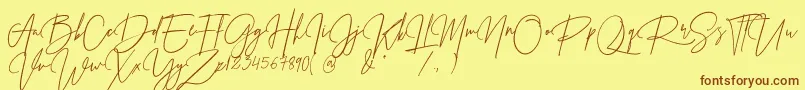 Prestige Signature Script   Demo Font – Brown Fonts on Yellow Background