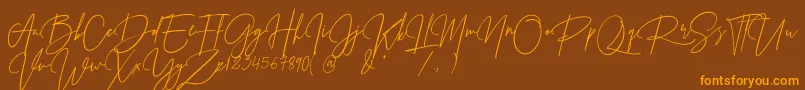 Prestige Signature Script   Demo Font – Orange Fonts on Brown Background