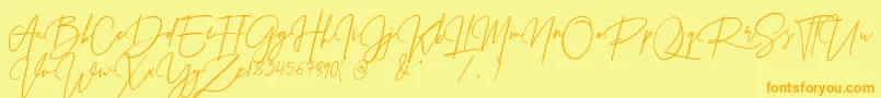 Czcionka Prestige Signature Script   Demo – pomarańczowe czcionki na żółtym tle