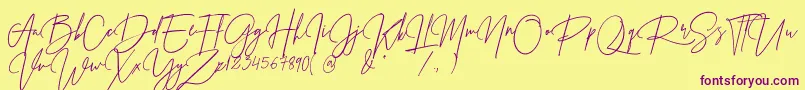 Prestige Signature Script   Demo Font – Purple Fonts on Yellow Background