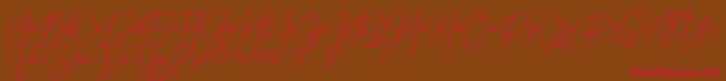 Czcionka Prestige Signature Script   Demo – czerwone czcionki na brązowym tle