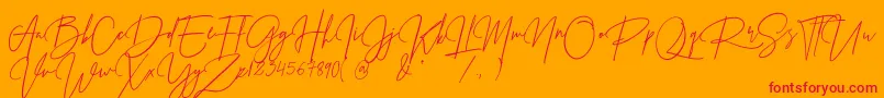Prestige Signature Script   Demo Font – Red Fonts on Orange Background
