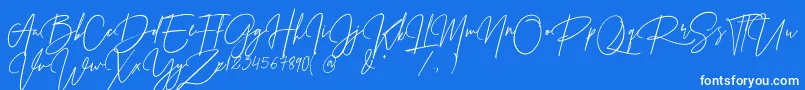 Prestige Signature Script   Demo Font – White Fonts on Blue Background