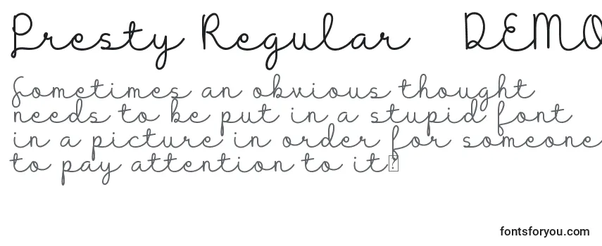 Review of the Presty Regular   DEMO Font