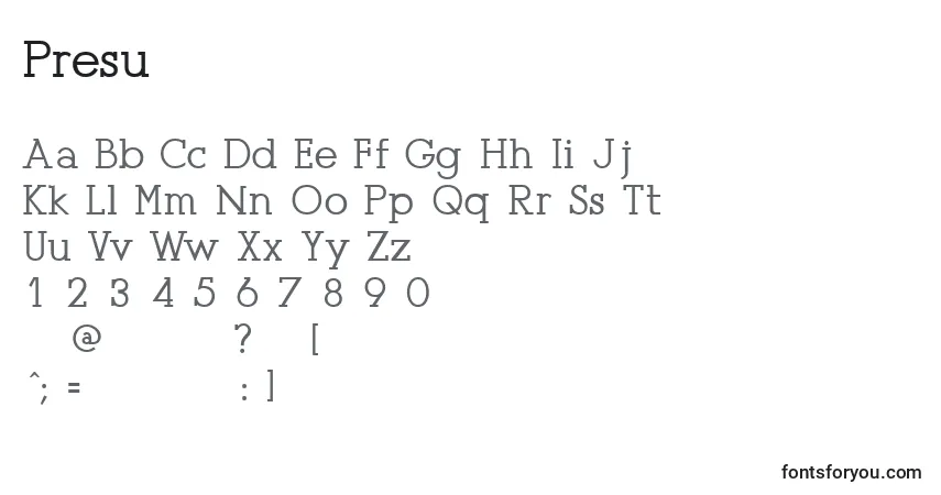 Czcionka Presu    (137317) – alfabet, cyfry, specjalne znaki