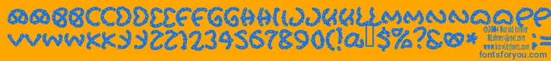 PRETS   -Schriftart – Blaue Schriften auf orangefarbenem Hintergrund