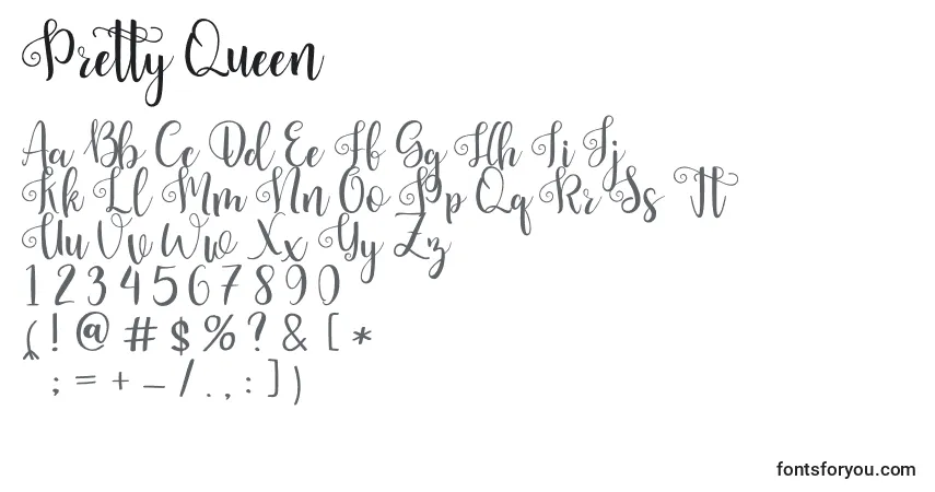 Schriftart Pretty Queen – Alphabet, Zahlen, spezielle Symbole