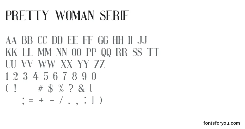 A fonte Pretty Woman Serif – alfabeto, números, caracteres especiais