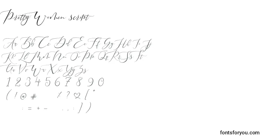 Schriftart Pretty Women script – Alphabet, Zahlen, spezielle Symbole