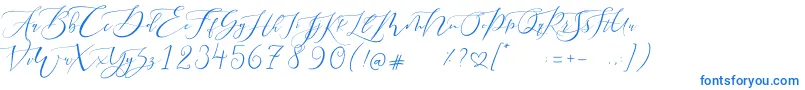 フォントPretty Women script – 白い背景に青い文字