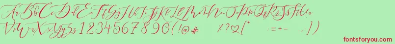 フォントPretty Women script – 赤い文字の緑の背景