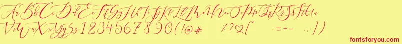 フォントPretty Women script – 赤い文字の黄色い背景