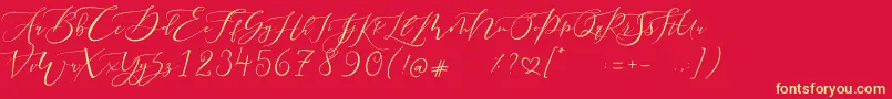 フォントPretty Women script – 黄色の文字、赤い背景