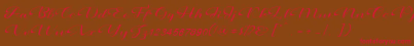 フォントPrettyholic – 赤い文字が茶色の背景にあります。