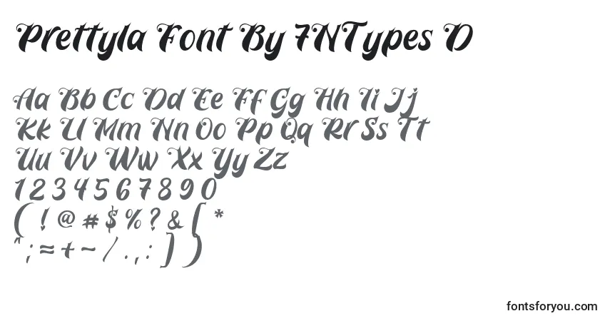 Czcionka Prettyla Font By 7NTypes D – alfabet, cyfry, specjalne znaki