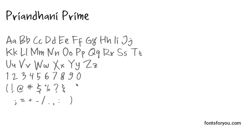 Шрифт Priandhani Prime – алфавит, цифры, специальные символы