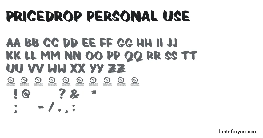 Schriftart PRICEDROP PERSONAL USE – Alphabet, Zahlen, spezielle Symbole