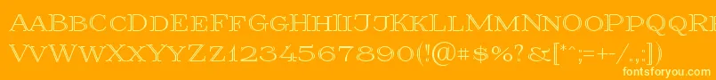 Prida36-Schriftart – Gelbe Schriften auf orangefarbenem Hintergrund