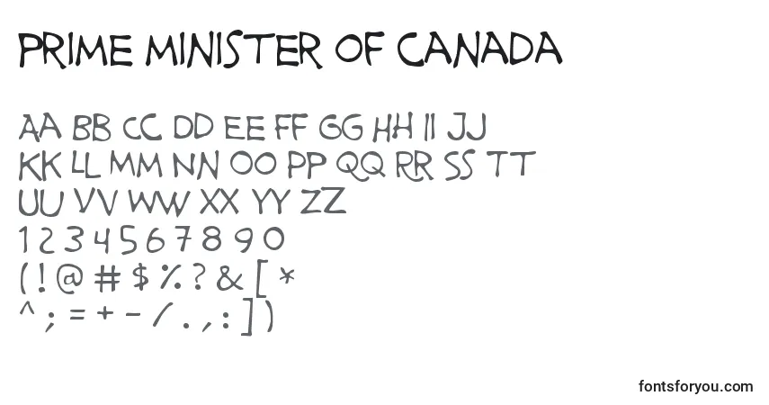 A fonte Prime minister of canada – alfabeto, números, caracteres especiais