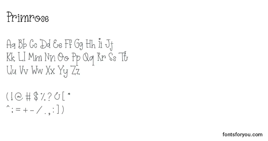 Schriftart Primrose (137343) – Alphabet, Zahlen, spezielle Symbole