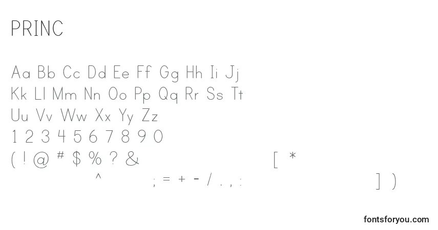 A fonte PRINC    (137344) – alfabeto, números, caracteres especiais