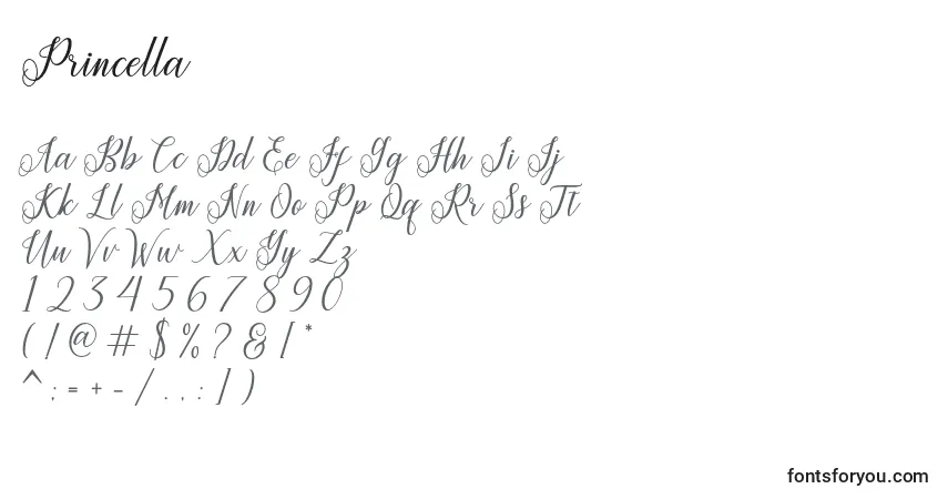 Шрифт Princella – алфавит, цифры, специальные символы