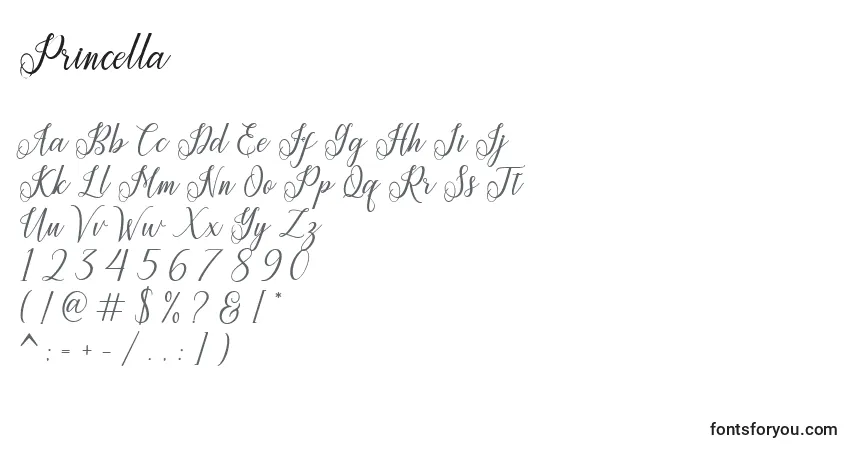 Шрифт Princella (137348) – алфавит, цифры, специальные символы