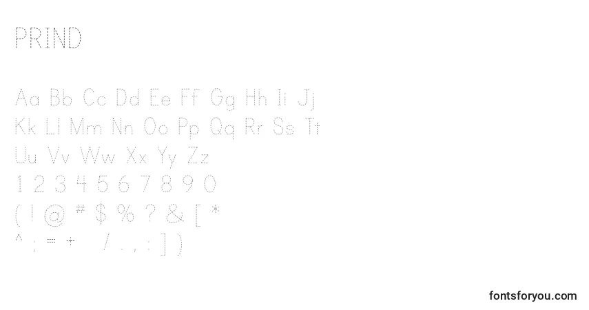 A fonte PRIND    (137349) – alfabeto, números, caracteres especiais
