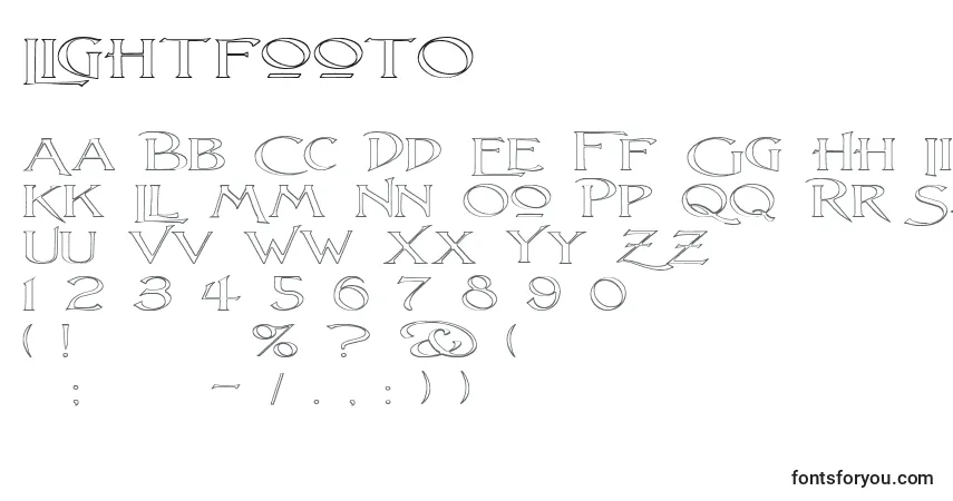 A fonte LightfootO – alfabeto, números, caracteres especiais