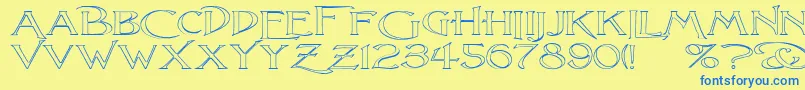 フォントLightfootO – 青い文字が黄色の背景にあります。