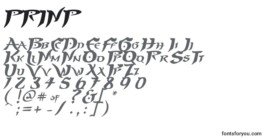 A fonte PRINP    (137350) – alfabeto, números, caracteres especiais