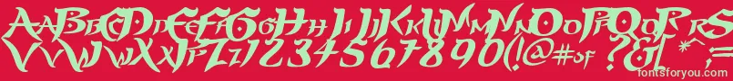 フォントPRINP    – 赤い背景に緑の文字