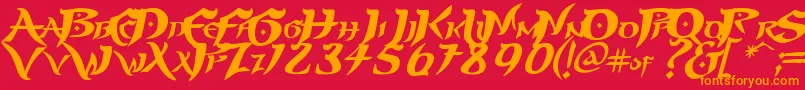 フォントPRINP    – 赤い背景にオレンジの文字