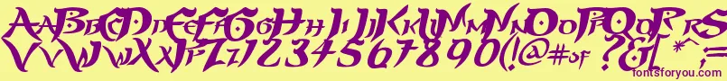 フォントPRINP    – 紫色のフォント、黄色の背景
