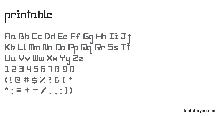 Czcionka Printable – alfabet, cyfry, specjalne znaki