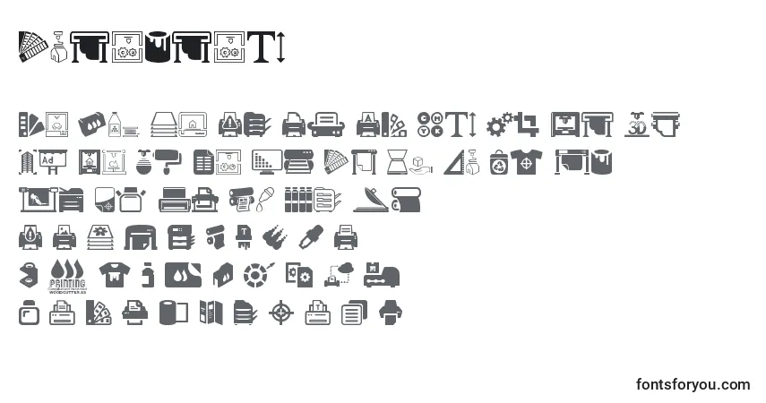 Schriftart Printing – Alphabet, Zahlen, spezielle Symbole