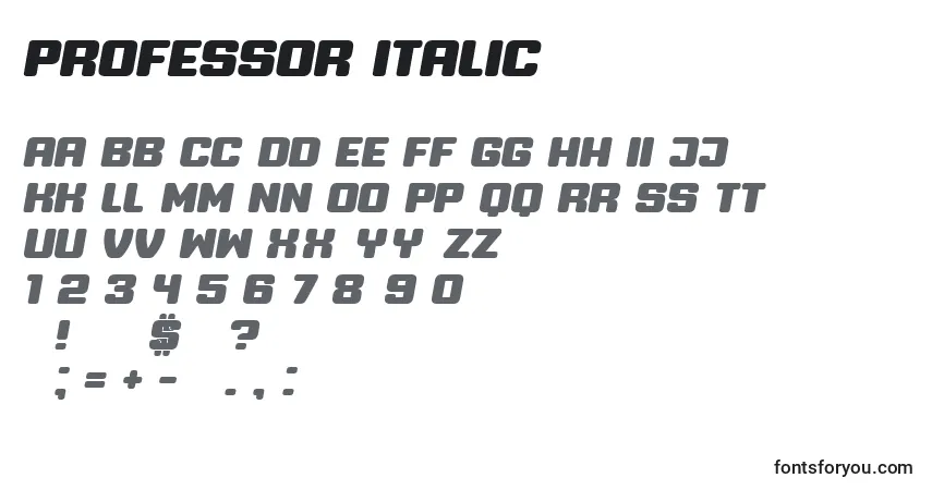 A fonte Professor Italic – alfabeto, números, caracteres especiais