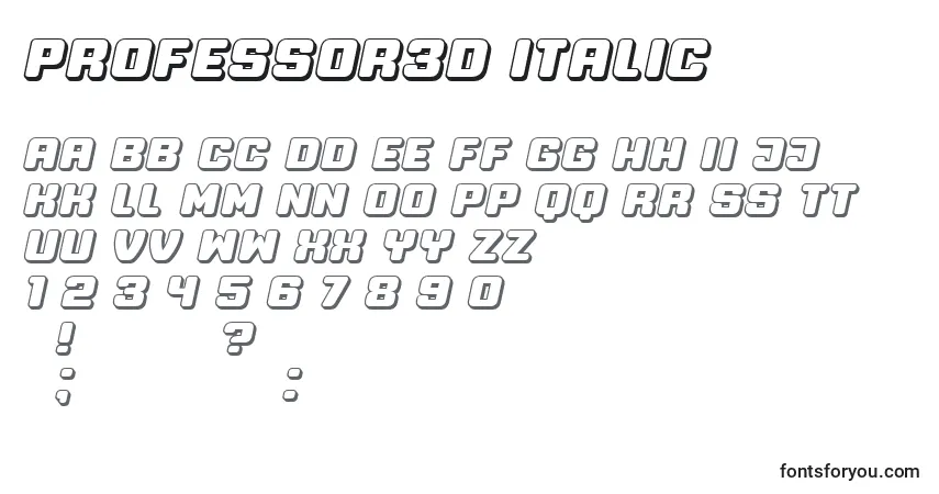 Schriftart Professor3D Italic – Alphabet, Zahlen, spezielle Symbole