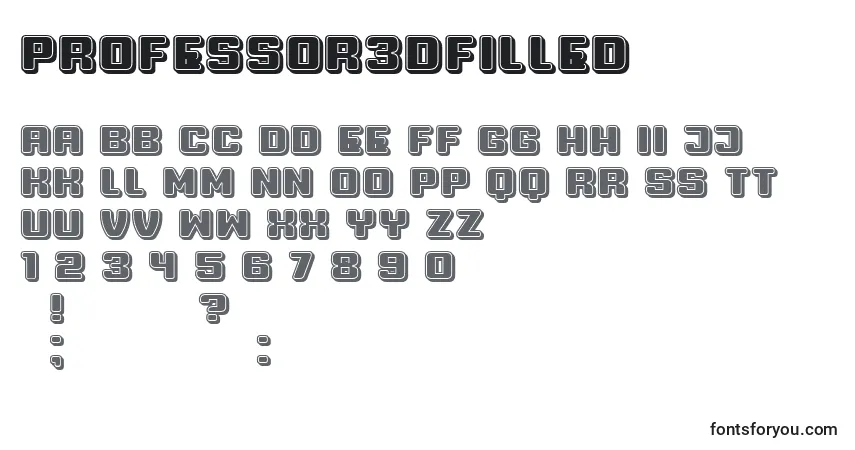 Czcionka Professor3DFilled – alfabet, cyfry, specjalne znaki