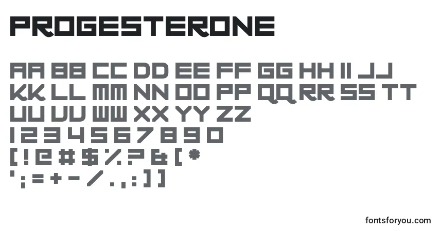 Schriftart Progesterone – Alphabet, Zahlen, spezielle Symbole