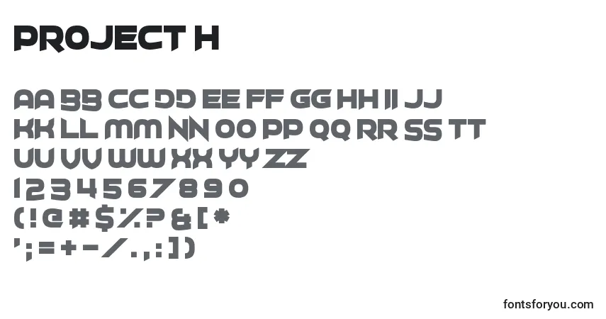 Czcionka Project H – alfabet, cyfry, specjalne znaki