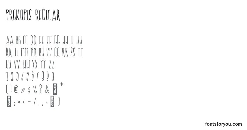Шрифт Prokopis Regular (137376) – алфавит, цифры, специальные символы