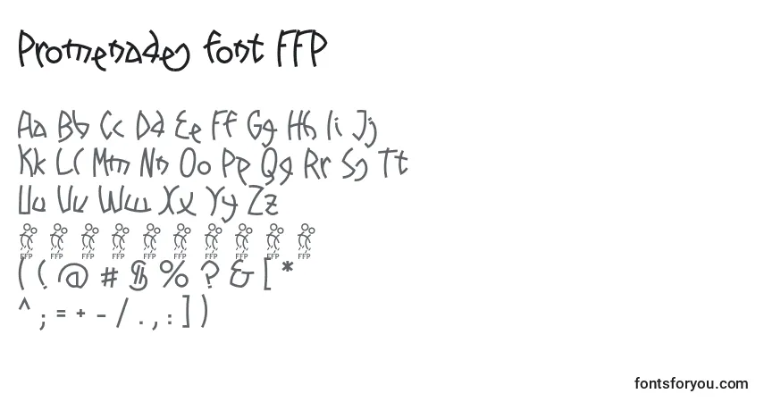 A fonte Promenades font FFP – alfabeto, números, caracteres especiais