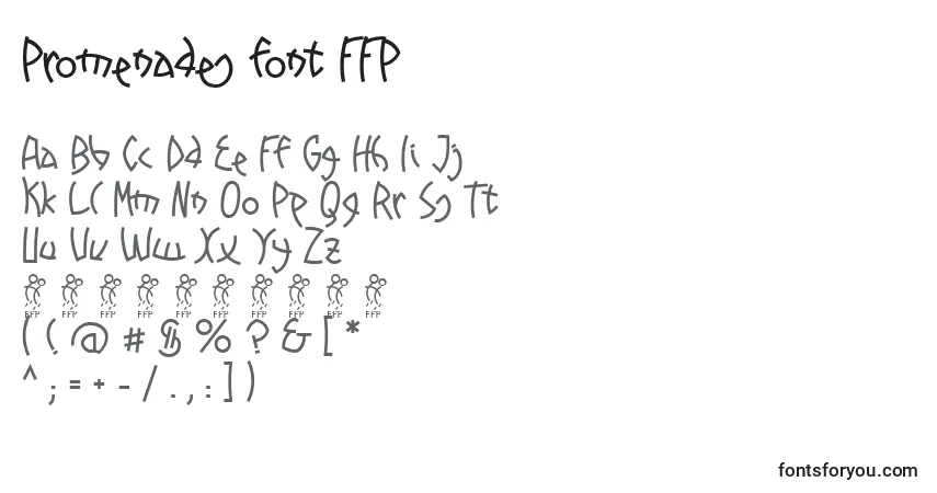 A fonte Promenades font FFP (137378) – alfabeto, números, caracteres especiais