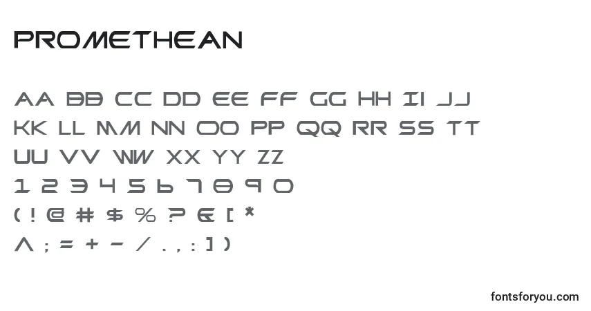 Schriftart Promethean (137379) – Alphabet, Zahlen, spezielle Symbole