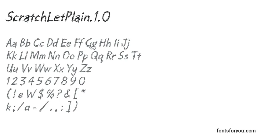 Czcionka ScratchLetPlain.1.0 – alfabet, cyfry, specjalne znaki