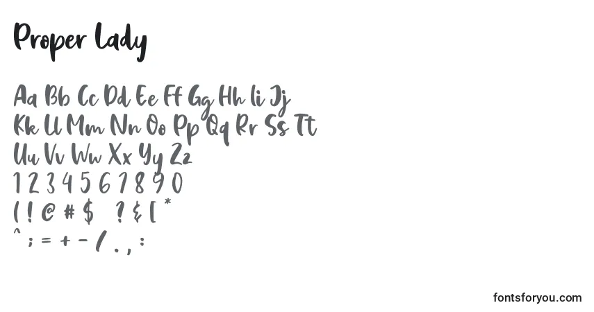 Proper Lady-fontti – aakkoset, numerot, erikoismerkit